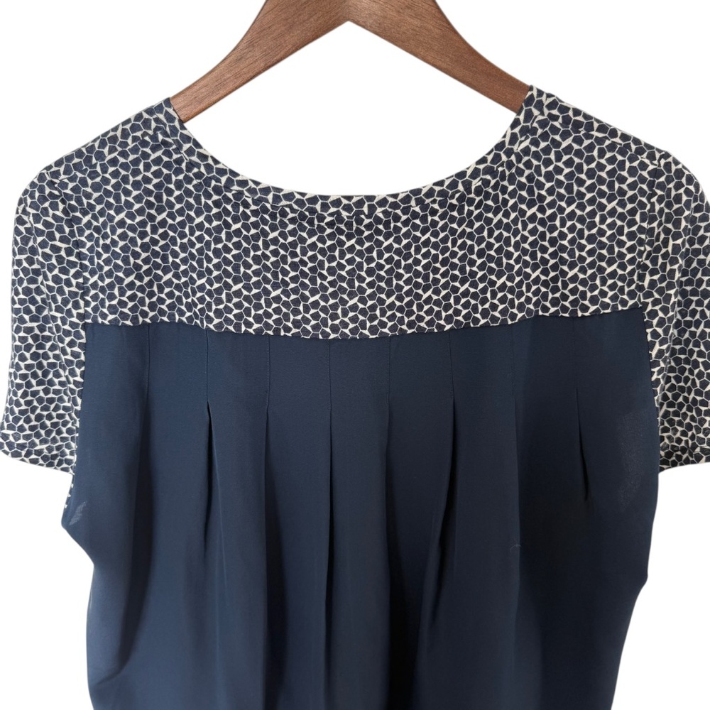 Tory Burch Tessera Top Medium Linen Silk Mixed Media V Neck Short Sleeve Blouse - Picture 7 of 8